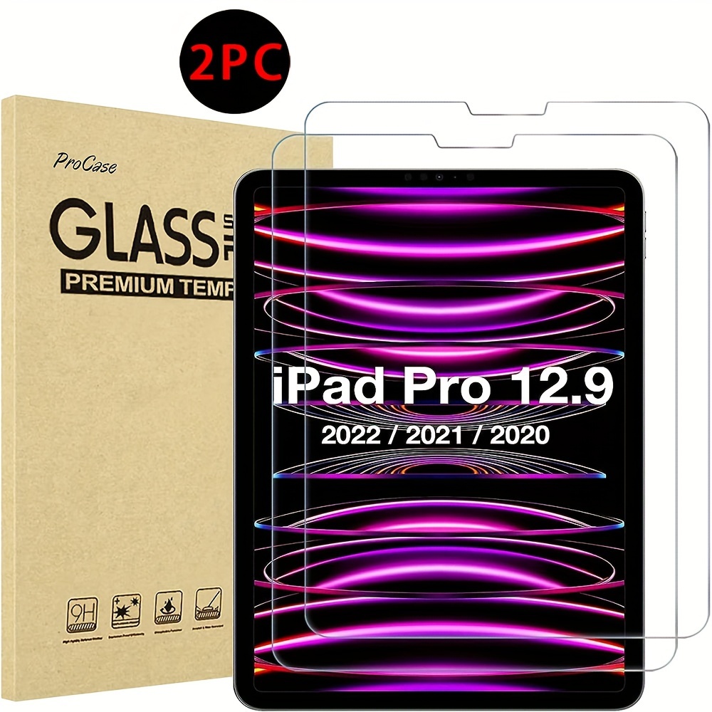 2022/2021/2020/2018年（第6/5/4/3世代）モデル用のiPad Pro 12.9インチ用の液晶保護フィルム2枚セット。Face  ID対応、タフェンドガラスフィルム、超感度、ケースにも対応
