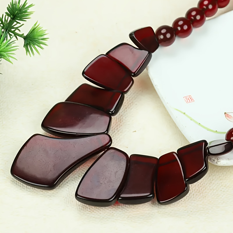 Handmade Baltic Amber Color Flower Necklace, Bohemian Style