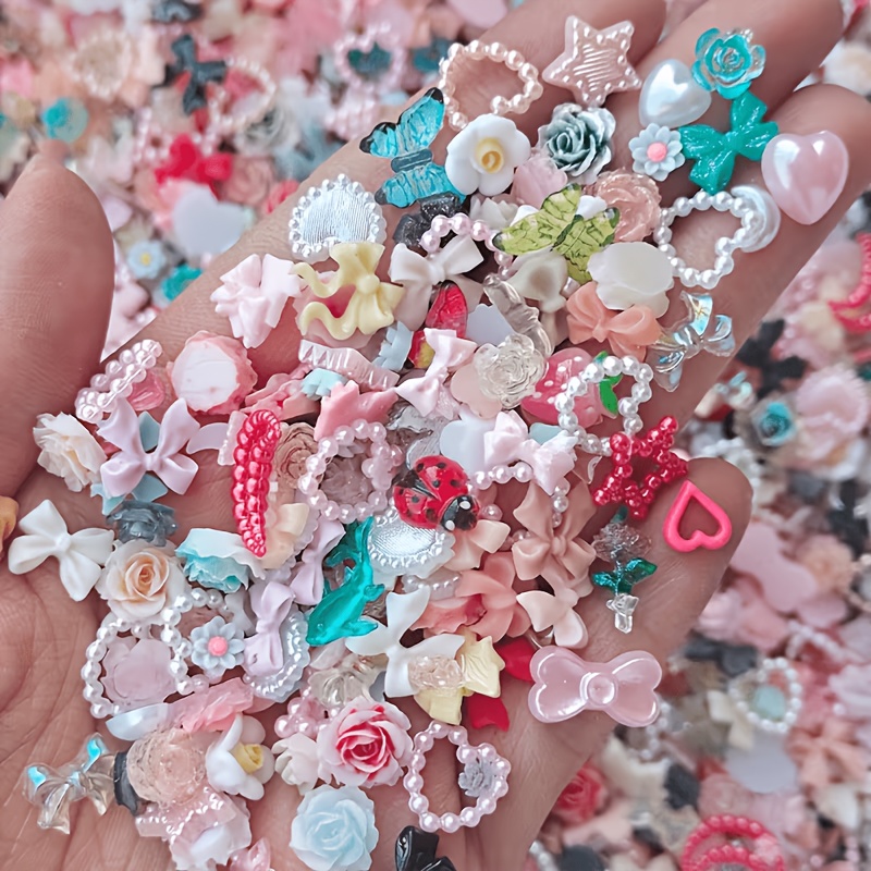 TEMU Kit da 500 pezzi per decorazione unghie in resina con e cuore, mix casuale