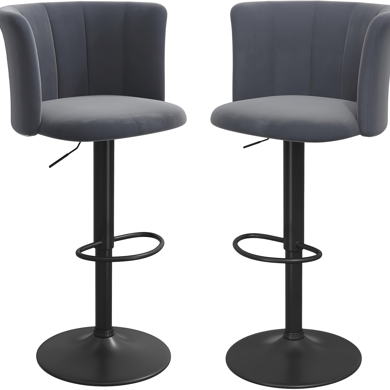 Image of Velvet Barstools Set Of 2, Kitchen Stool, Counter Stool, Swivel Barstools, Bistro Stool, Padded Bar Stool, Height Adjustable Modern Bar Stools For Kitchen, Home Bar 54x47x88-108cm (2pcs, Grey)