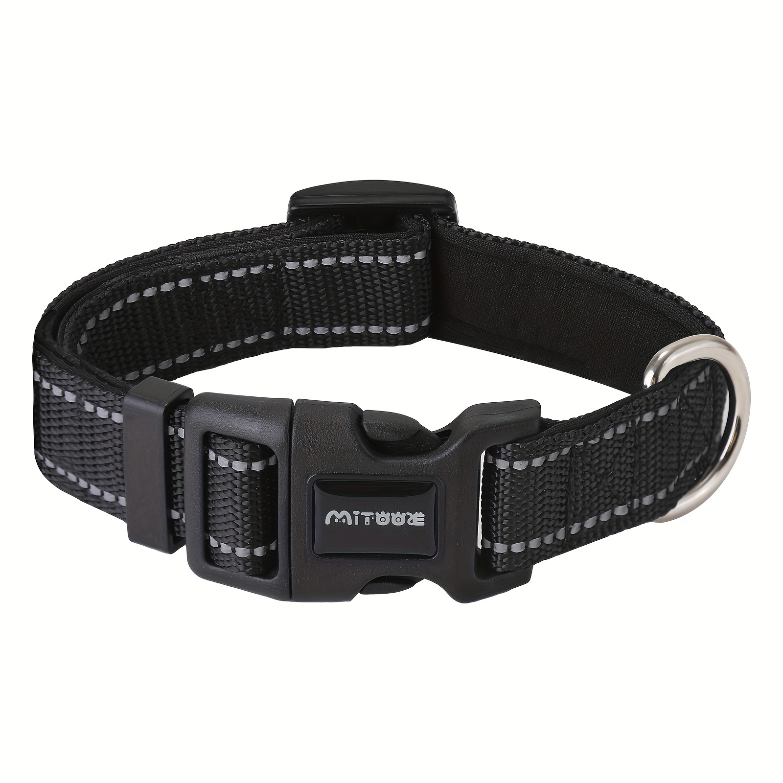 TEMU Reflective Neoprene Dog Collar With Comfort Padding - Adjustable, For Medium To Large Breeds - Ideal For Training & Walking