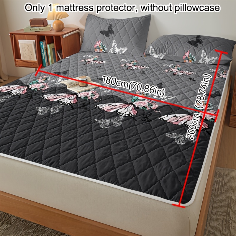 TEMU 1pc Of, Skin-friendly, Breathable, Soft, And Comfortable Slanted Grid Rose And Pattern Interlayer Mattress Protector. A Printed Bedspread,