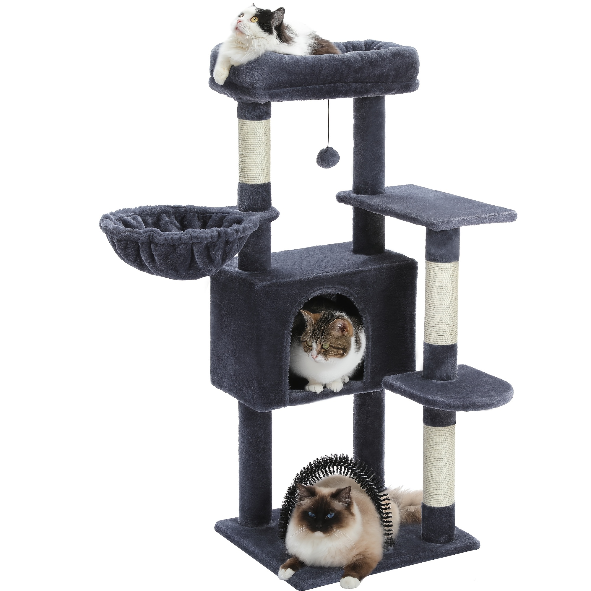 Road Modern Cat Tree Tower With Scratching Post, Hanging Hammock & Multiple Platforms - Perfect For 2-3 Kittens, Dark Gray/ Light Gray
