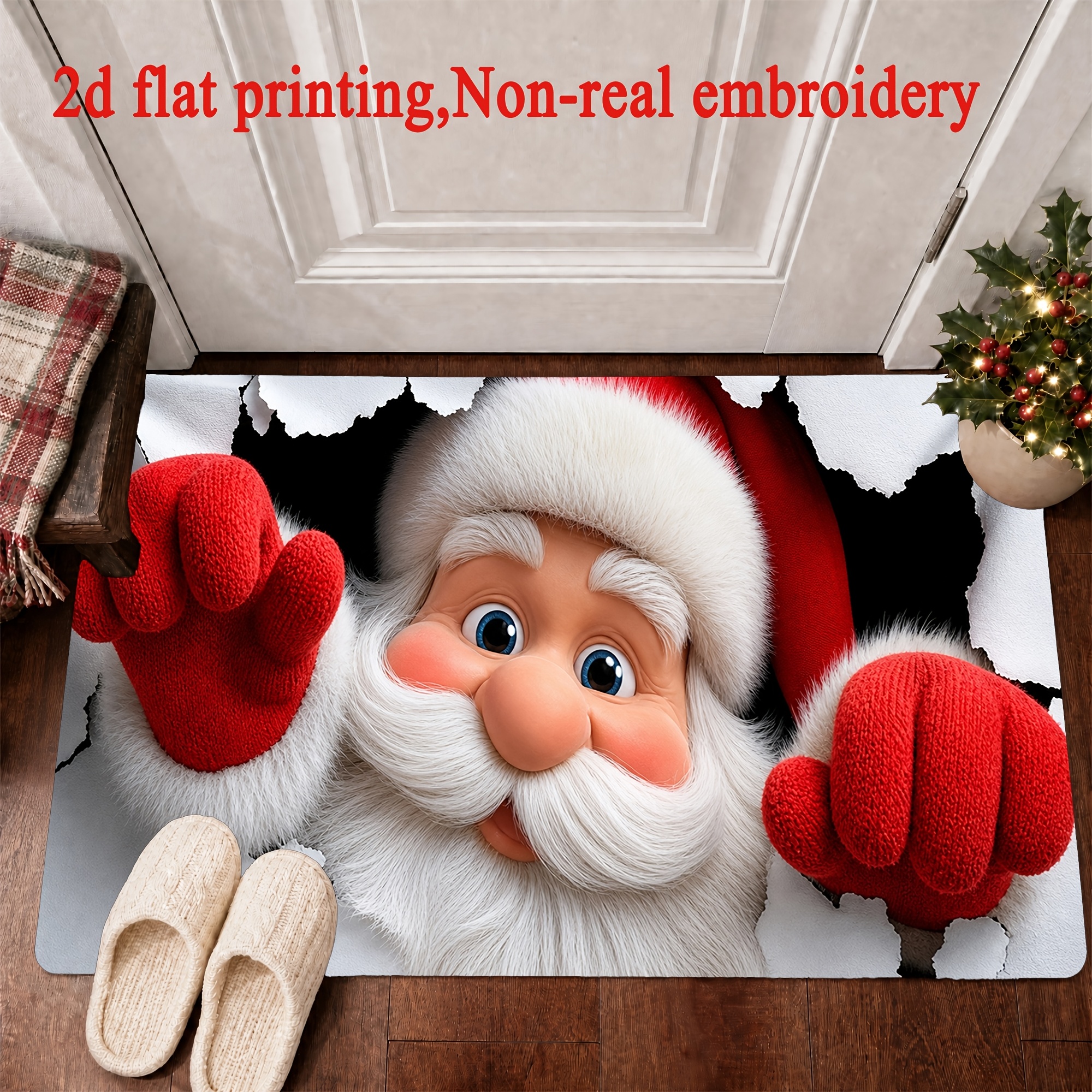 TEMU 1pc, Imprimé Plat 2D, Tapis Père Noël de Noël Cartoon, Antidérapant Lavable en Machine Facile à Nettoyer Tapis en Polyester, Convient pour la