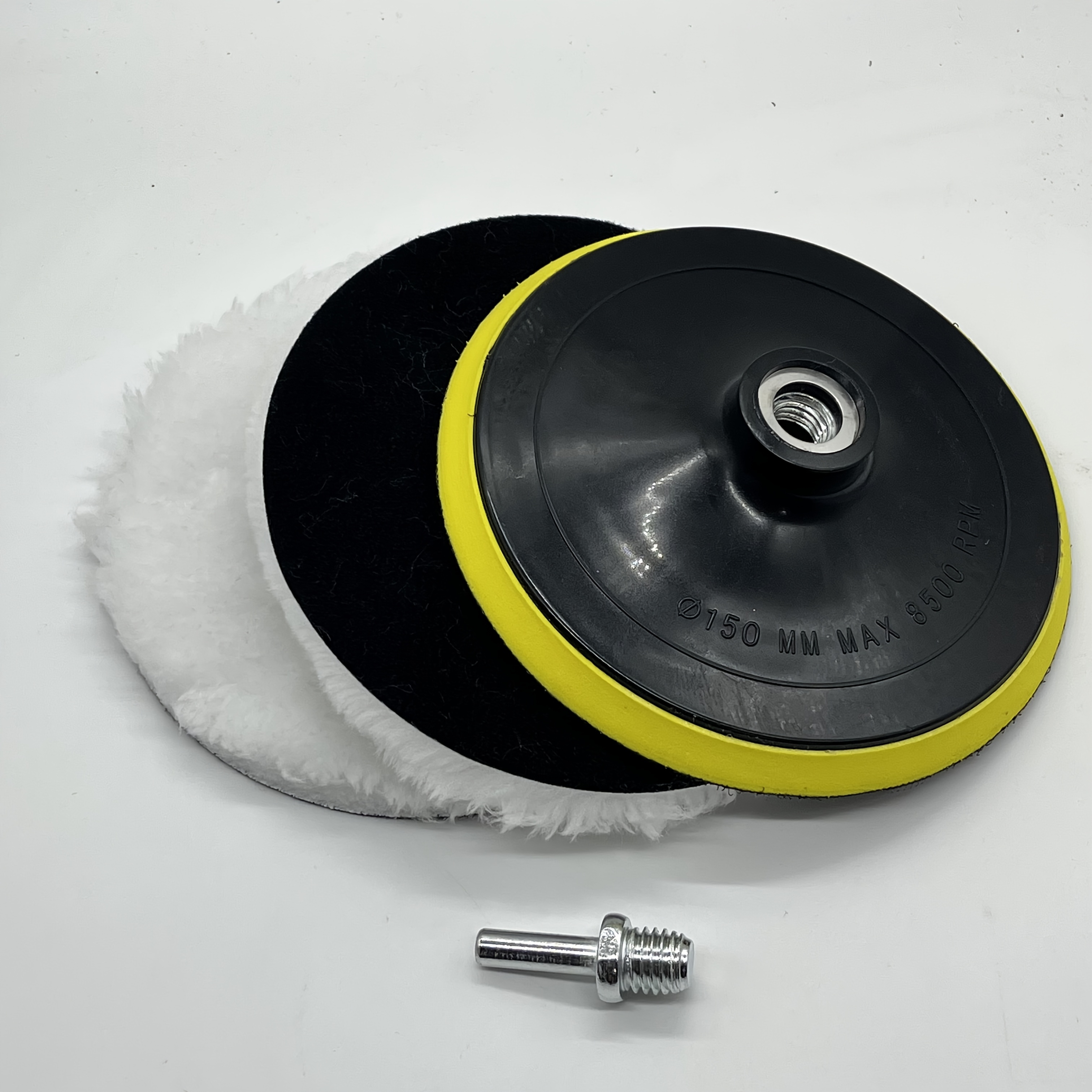 TEMU 4pcs 6inch Polishing Pad Kit, Hook And Loop Backing Pad With Wool Buffing Wheel & Drill Adapter, For Car Polisher, Auto Detailing, Waxing,