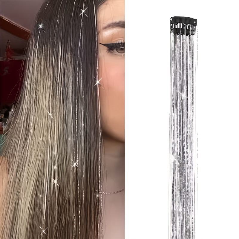 TEMU Sparkling Hair Clips Suitable For & Festival - Shiny Clip-in Hair Extensions For Women, Glittering Hair Accessories For Straight Hair And