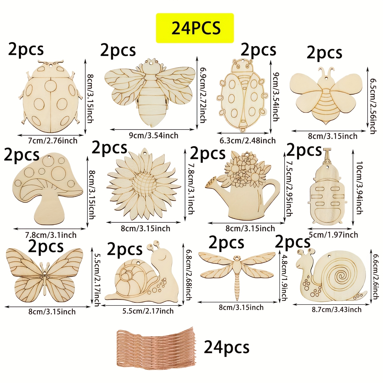 Image of 48pcs Kids Wooden Craft Kit, Craft Set, Kids Wooden Handicraft Set, Wooden Painting Set, Wooden Craft Kit, Includes 24pcs Wood Pieces And 24pcs Strings