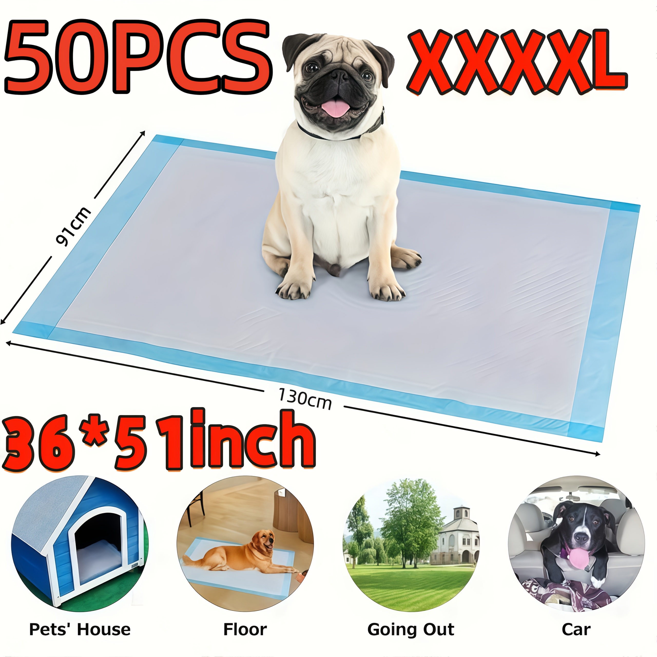 TEMU Xxxxl 50/100pcs(36*51 Inches) Extra Large Super Absorbent Puppy Pads - Leak-proof, Odor-resistant Pet Pads Convenient For Potty Training And