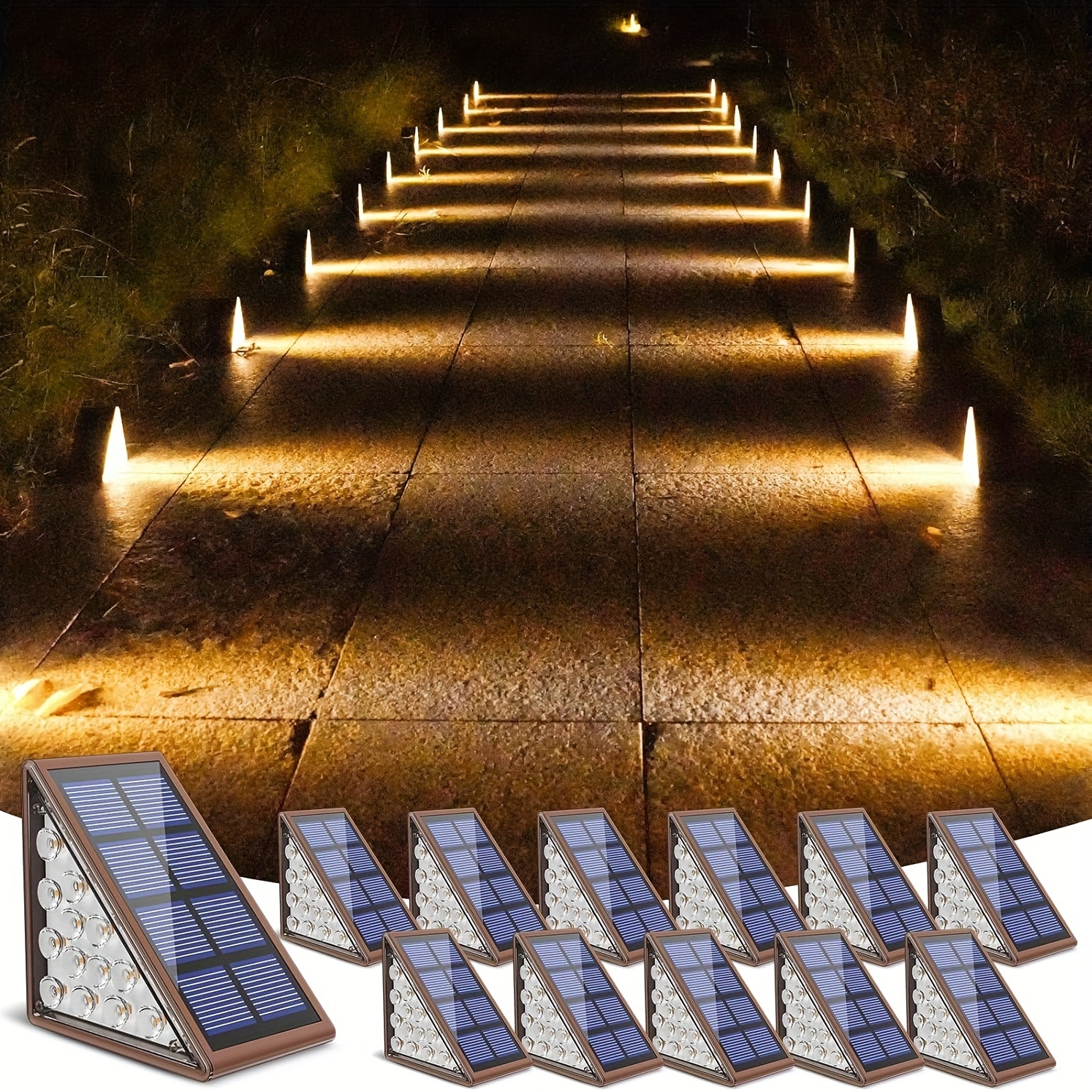 

Outdoor Solar Step Lights, 12/8/4-pack Warm White/ Solar Step Lights Auto Shut Off, Solar Stair Lights For Steps, Staircases, Courtyards, , Front Doors, , Deck Decorations (brown) Brown