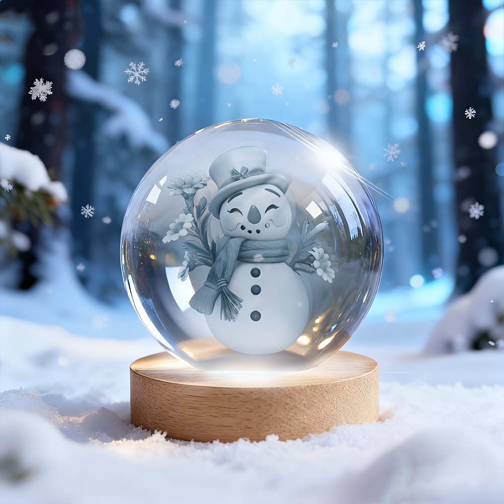 TEMU A 3d-engraved Snowman Crystal Ball, With A Color-changing Lamp Base. Used As A Night Light, A Gift For Christmas, A Decorative Piece For Holiday