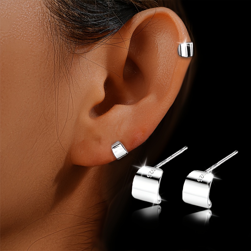 TEMU [a Pair Of 925 Sterling Silver Stud Earrings] 925 Sterling Silver, Simple & Stylish A Pair Of Stud Earrings | Versatile And Suitable For Casual