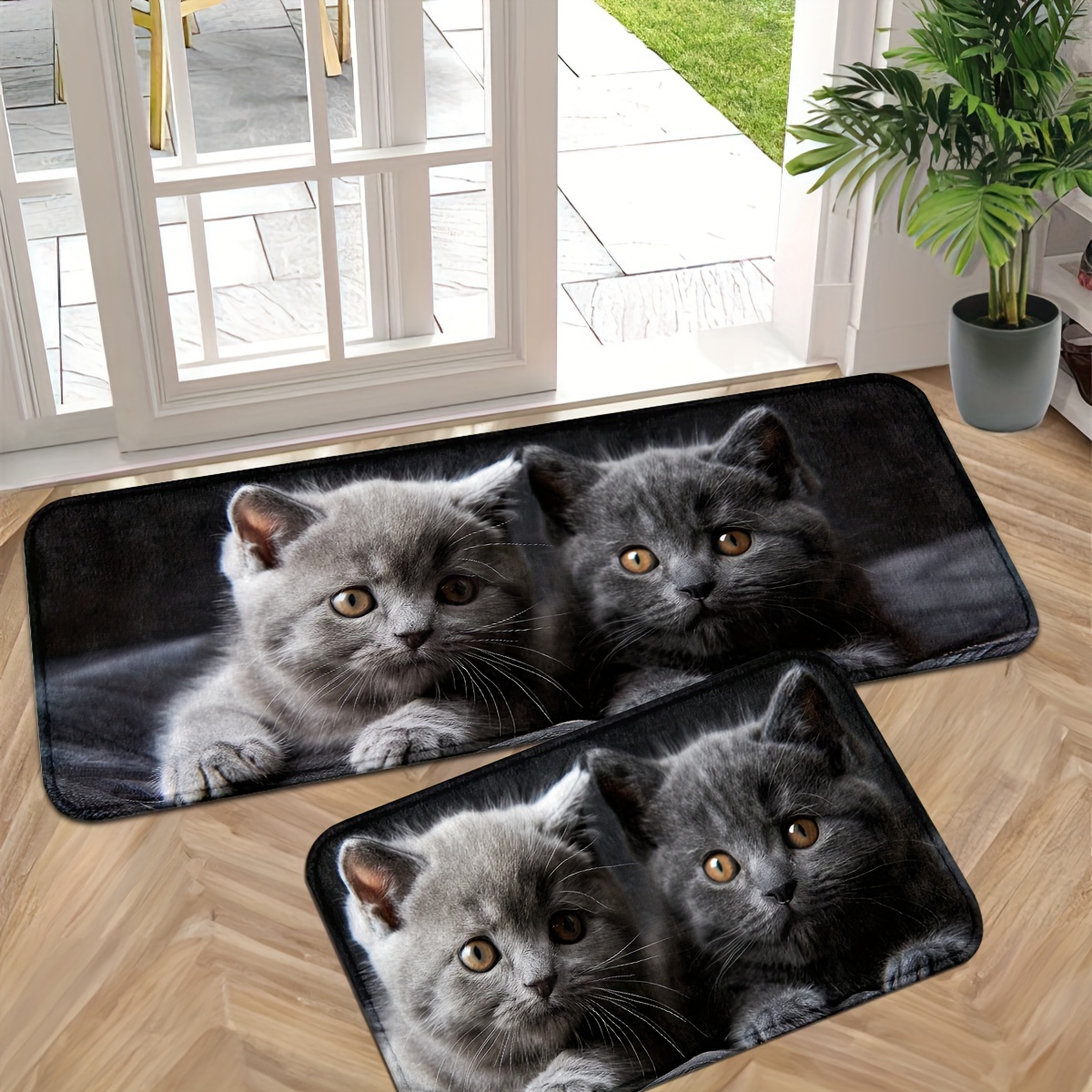 

[top-] Adorable British Shorthair Cat Mat - , Washable Entrance Rug For Kitchen, Bathroom & Laundry