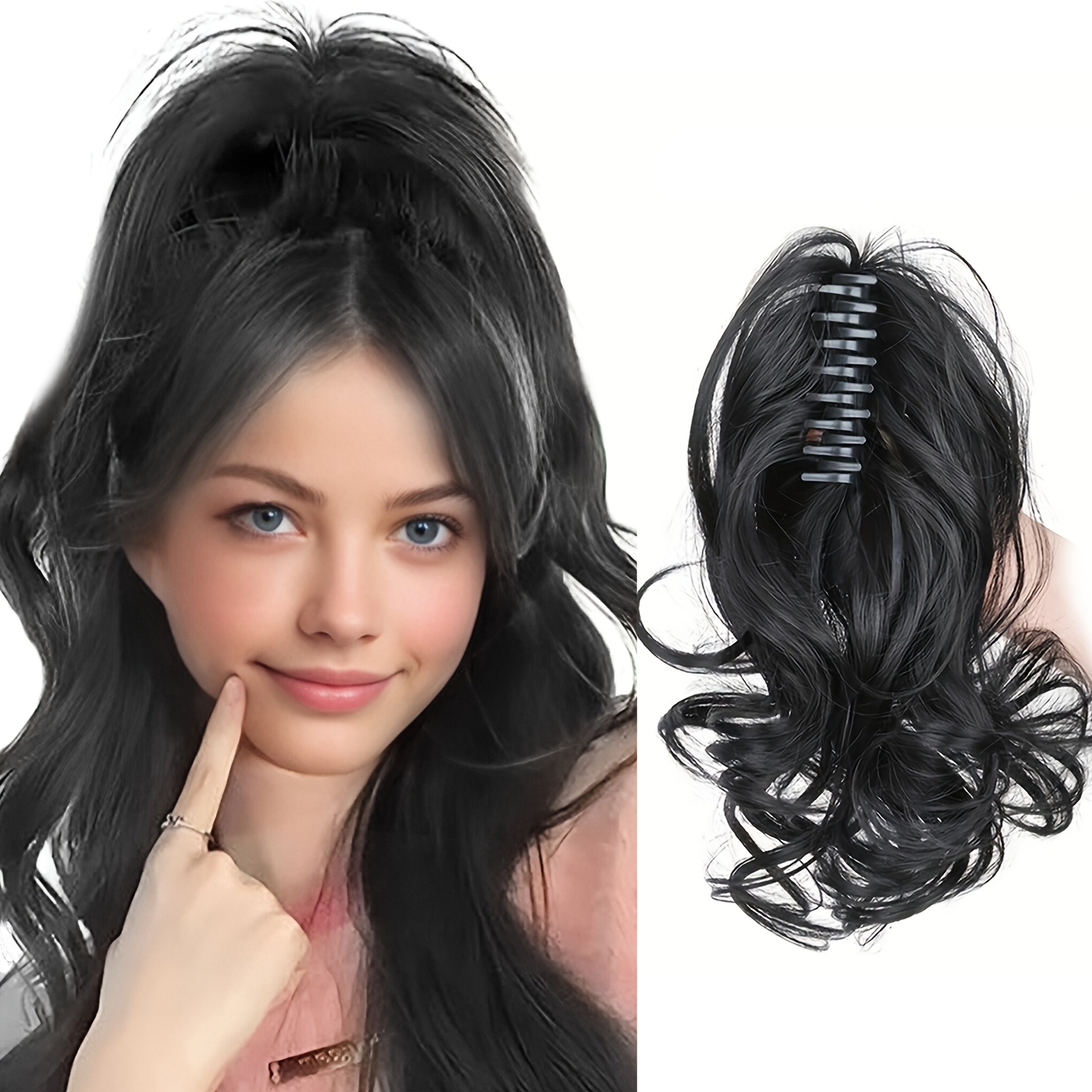 TEMU Extension de queue de cheval chic à pince à griffes ondulée bouclée de 14 pouces - Cheveux synthétiques légers pour femmes | Tresse de princesse