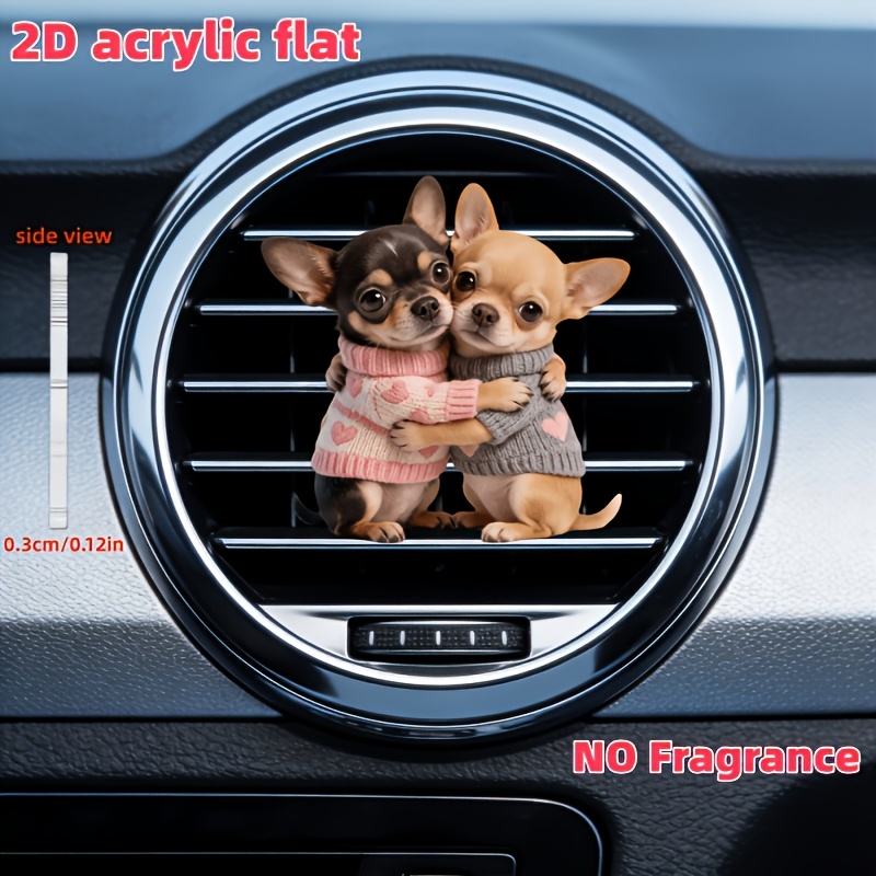 TEMU Décoration de ventilation de voiture à clip, 1 pièce, motif de paire de Chihuahuas se blottissant, " parfum", avec deux tampons éponge inodores,