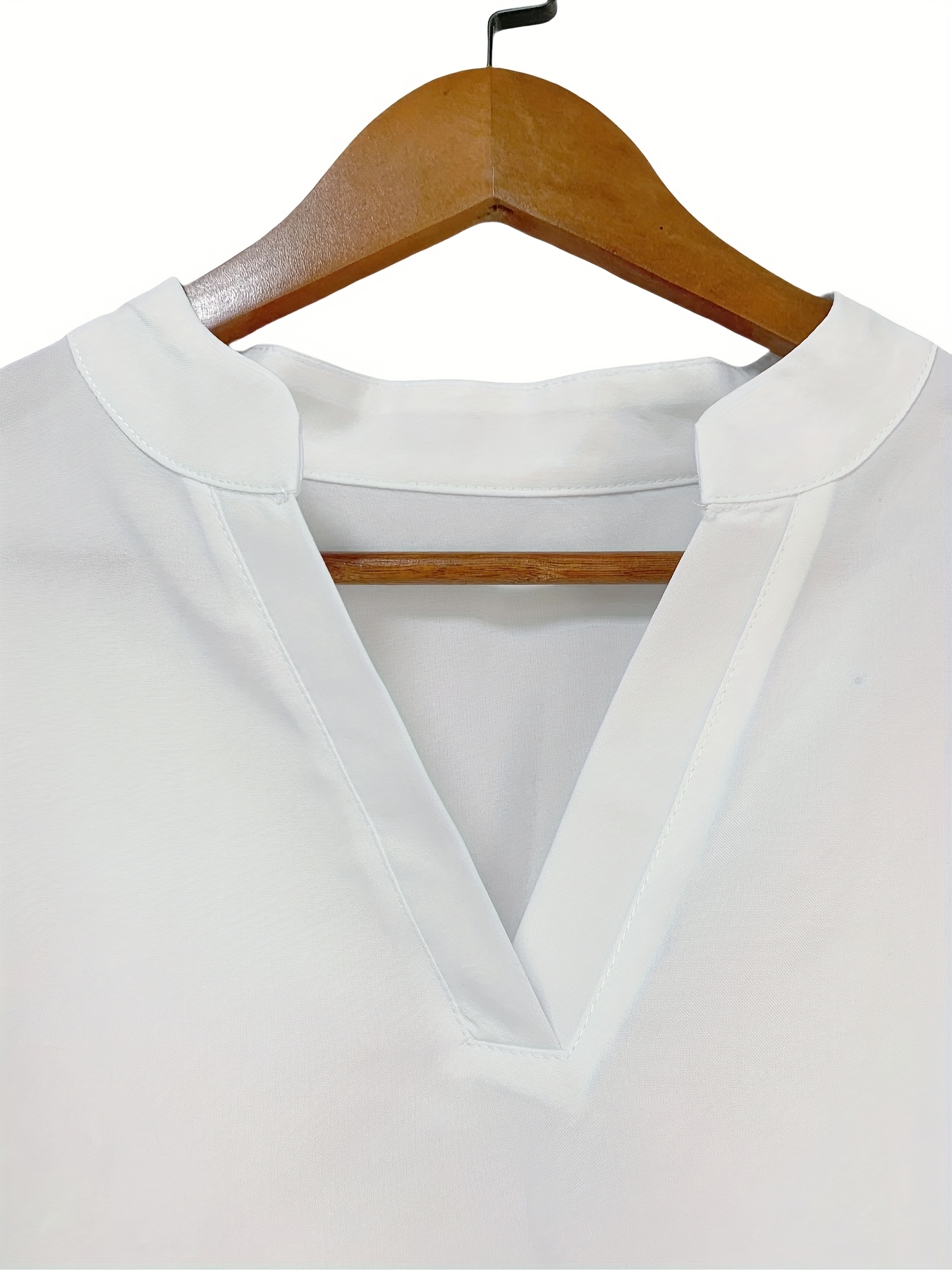 Plus Size Women's New Shirt in Minimalist Style with V-Neck and Long Sleeves, Faux Button Design