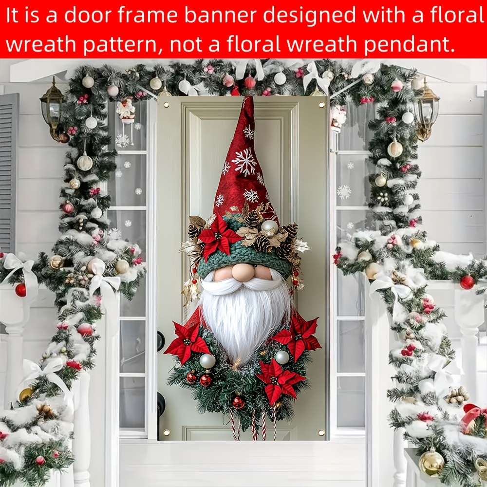 

2d Door Banner 1pc Classic Christmas Door Banner Decoration, Polyester & Wreath Hanging Sign, No Electricity Needed, Featherless, 35.4x70.8 Inches, For Indoor/outdoor Winter