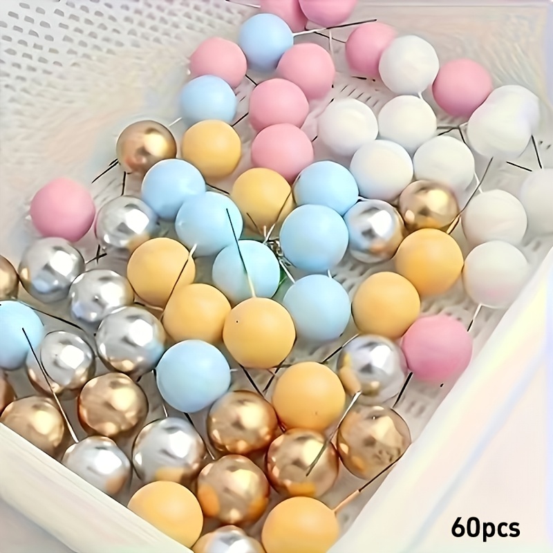TEMU 60pcs Multicolor Foam Balls Cake Decoration, Sparkling Ball Cake Topper, Color Matching For Birthdays, Holidays, And Daily Occasions - Suitable