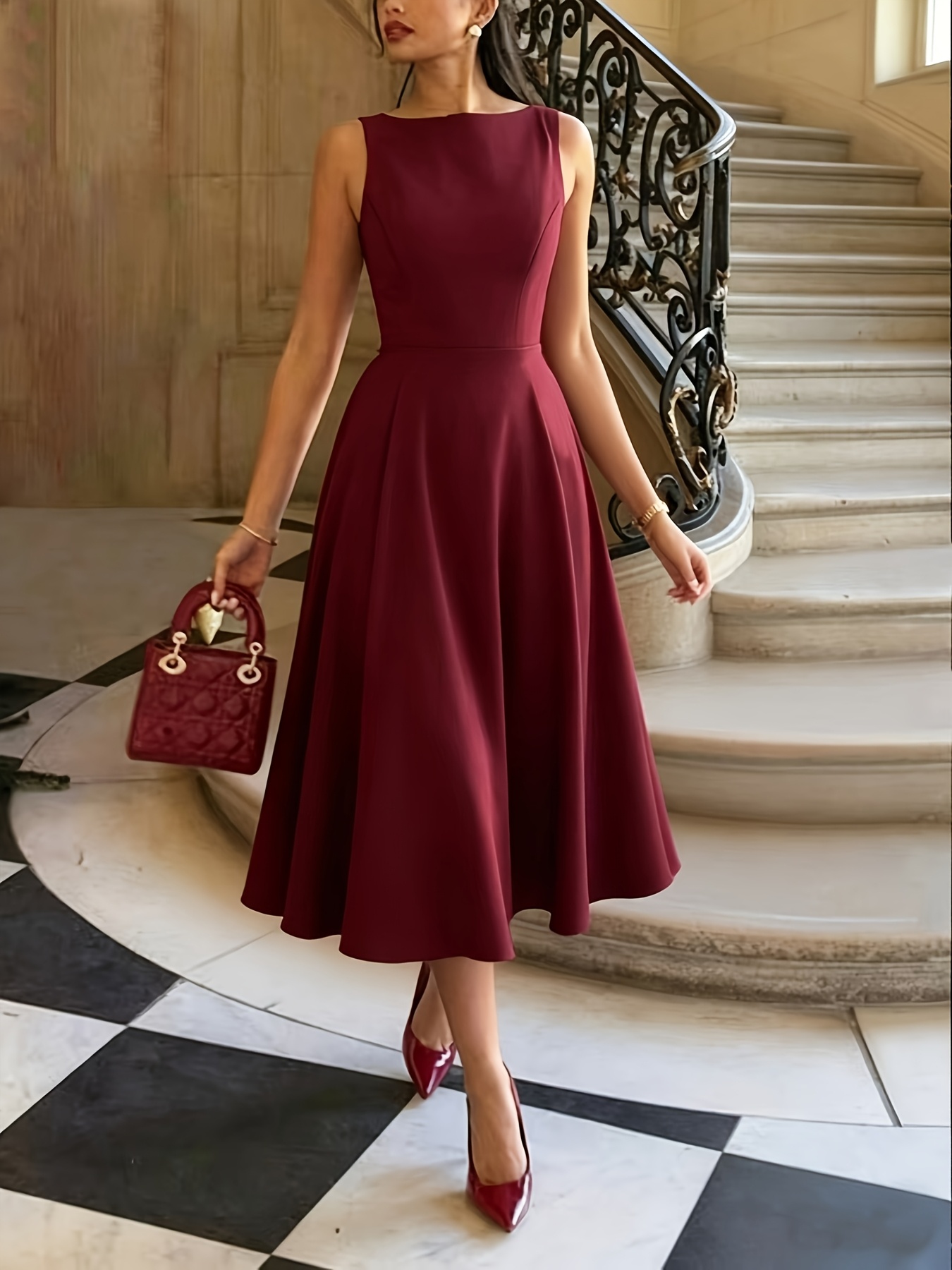 Women's Elegant Sleeveless Back Zipper Dress - * Round Neck Vest Dress with  *-Length Length Suitable for Dates,, Parties | Breathable Fitted Blouse ...
