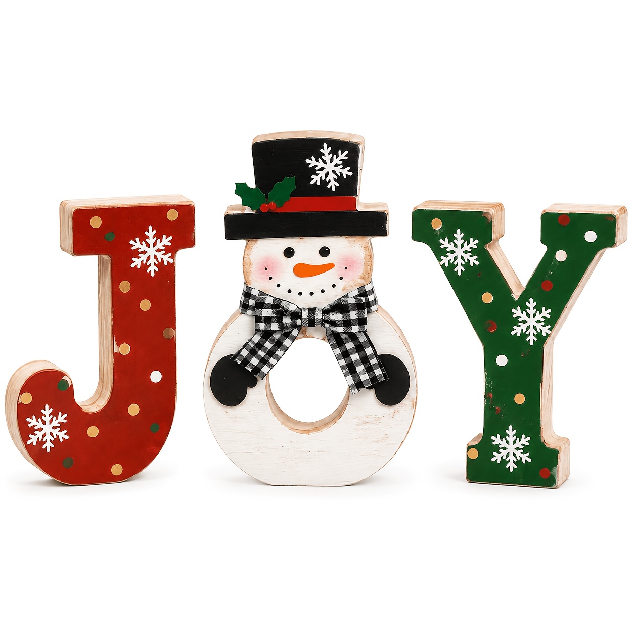 TEMU Central Centerpiece For Christmas Party Table, Wooden "joy" Table Decoration Featuring Snowflakes And Polka Dots, Winter And Christmas Home