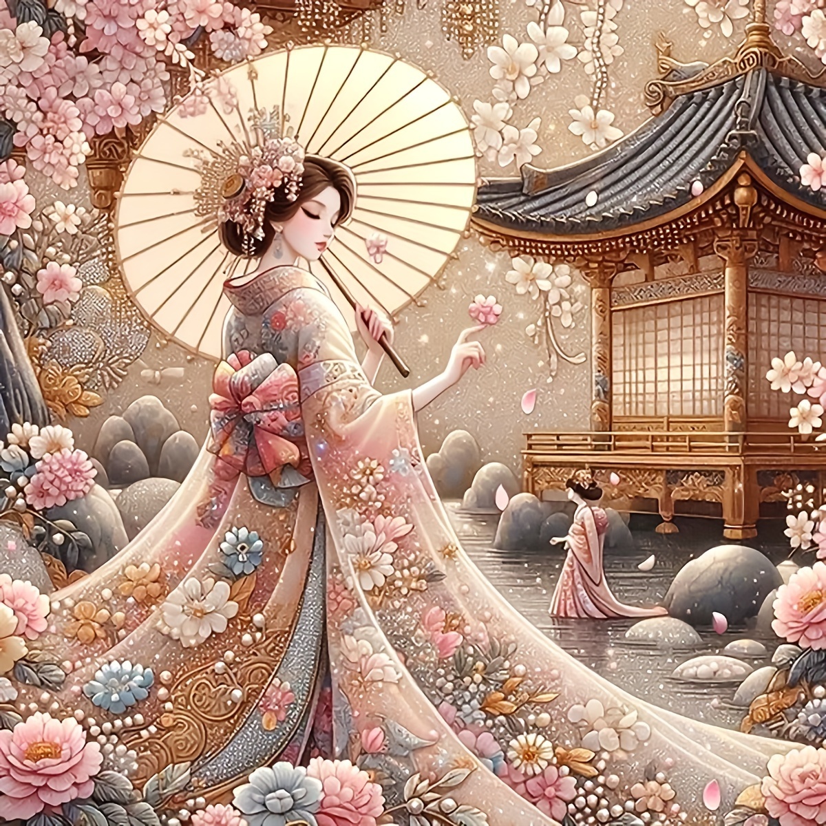

Elegant Japanese Geisha And Kimono Art Set: 5d Diamond Painting Kit, Diy Mosaic, Wall Art, 30cm X 30cm, Suitable For Indoor Decoration