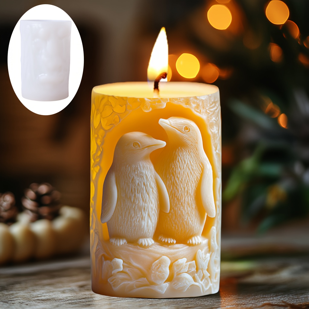 

1pc Silicone Resin Casting Mold, Penguin Couple Cylinder Candle Design, Epoxy Resin Silicone Mold For Diy Crafts, Concrete Cement Mold, Unique Valentine's Day Gift Idea, Silicone Resin Molds