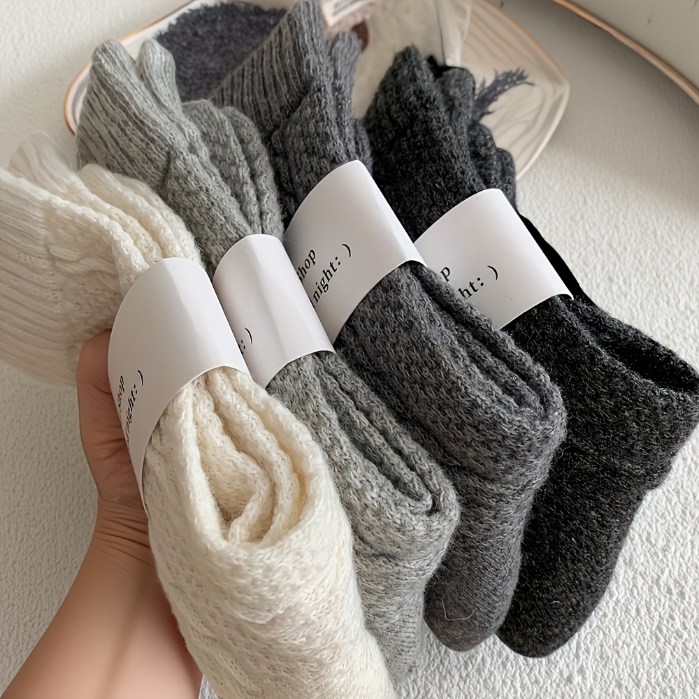 Image of 4 Pairs Thickened Warm Mid-calf Socks, Protecting Ankles And Calves From Cold. The Design Adds Fashion And Fun To The Socks
