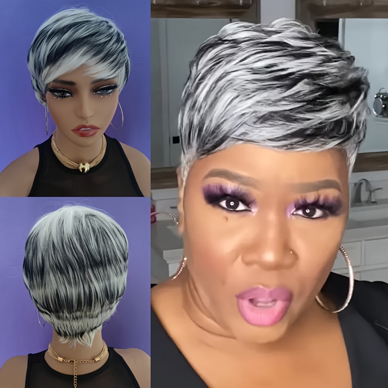 TEMU Cut Wig For Women Short Synthetic Hair Wigs White Short Wig Ombre No Lace Wigs Usa Daily