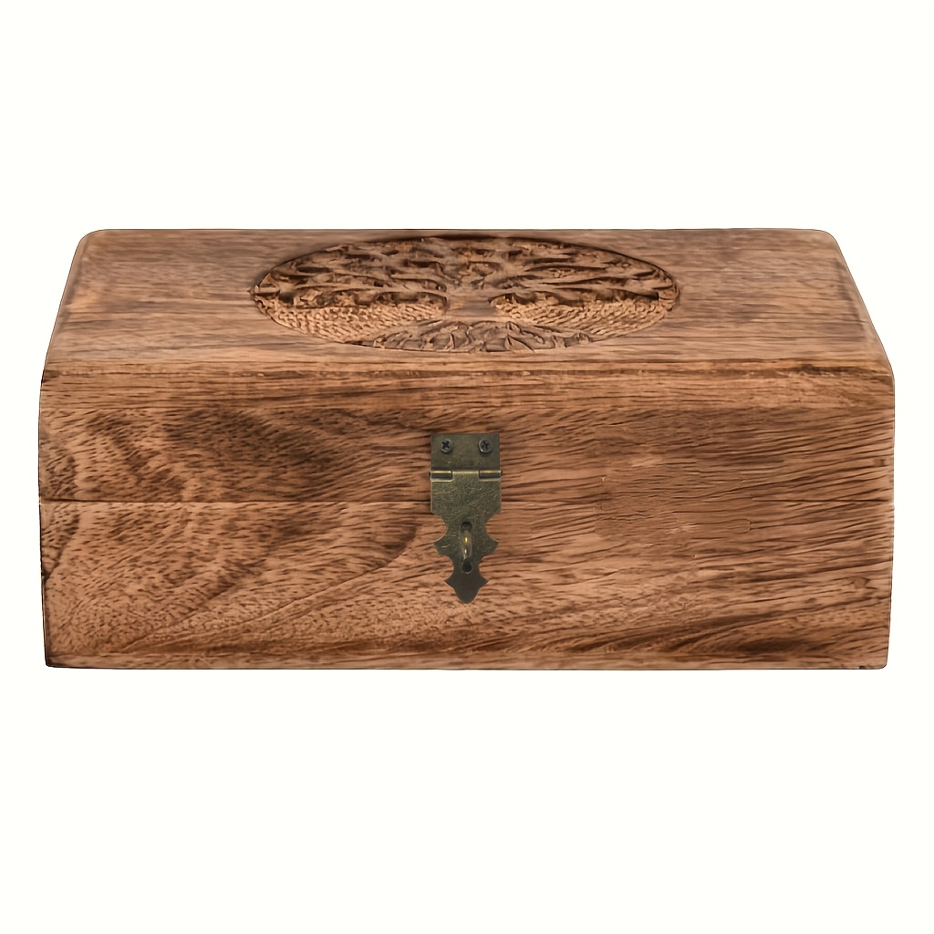 E-shop Eine vintage, handgefertigte Paulownienholz "Baum des Lebens" Schnitzerei Exquisite Souvenir Box für Schmuckaufbewahrung, ein einzigartiges