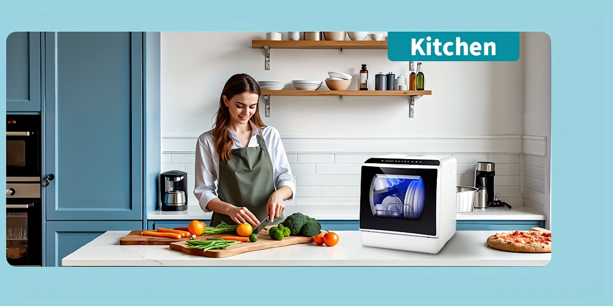 Lave-vaisselle à lave-vaisselle indépendant, lave-vaisselle commerciaux, 5+1 programmes de lavage, réservoir d'eau intégré de 5L, deux modes d'alimentation en eau, avec séchage à air chaud et fonctions de ventilation automatique, convient aux maisons, appartements et camping-cars