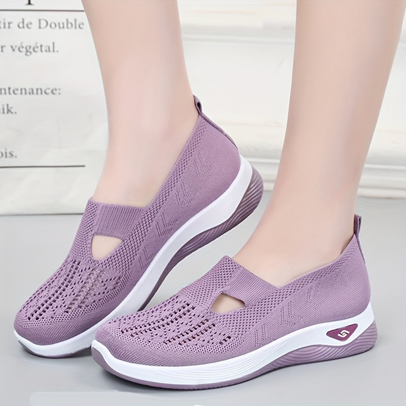 

Women's Casual Shoes, Breathable Knit Athletic Slip-on Sneakers, Fashionable Soft Sole Mom Shoes
