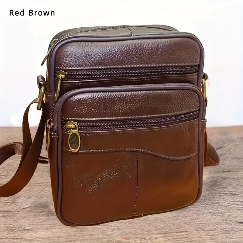 Image of 's Portable Top Layer Cowhide Shoulder Bag, Casual Fashion Crossbody Bag, Top Layer Cowhide Large Capacity Business Men'