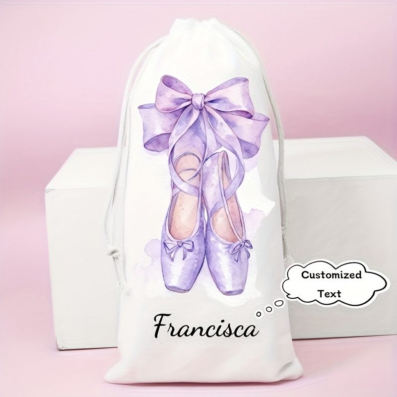 TEMU [customizable] 1pc Customizable Name/text Ballet Shoe Gift Bag, Soft And Durable Dance Shoe Storage Bag - Latin Dance Shoe Special Drawstring