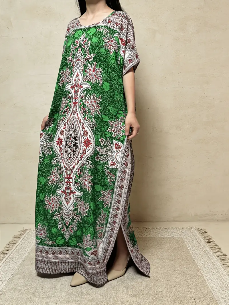 green persian rug pattern round neck loose fit tunic middle - Temu Bahrain green persian rug pattern round neck loose fit tunic middle - Temu Bahrain