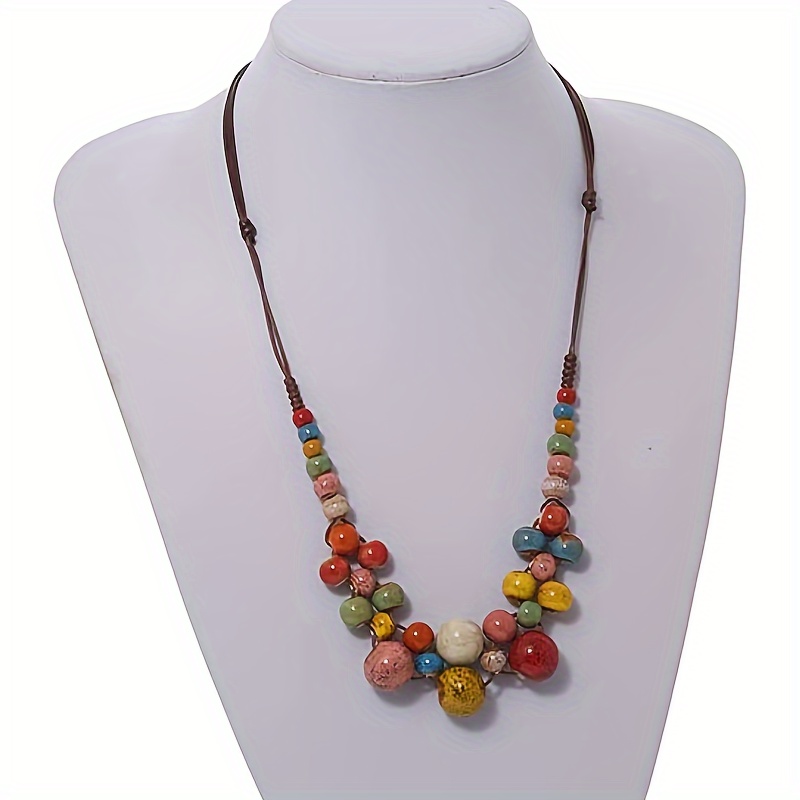 2 Pack Women's Ceramic Bead Y Necklaces, Adjustable Length