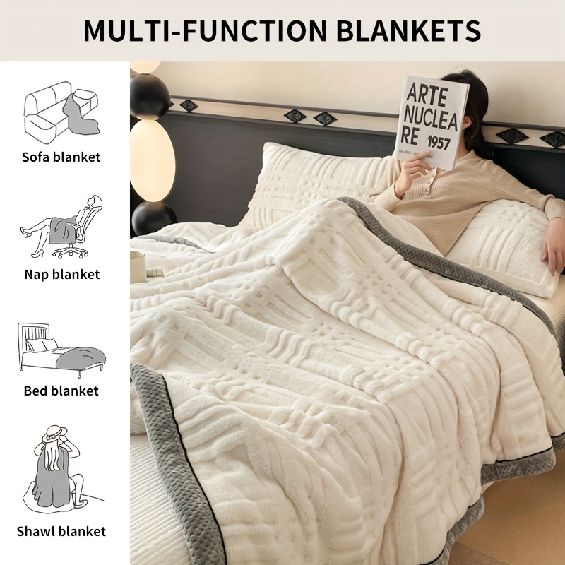 1pc luxury ultra soft plush blanket three second   winter thick plush throw striped grid design provides   and   suitable for   bedroom living room camping machine washable ideal for gifts or Product details 4