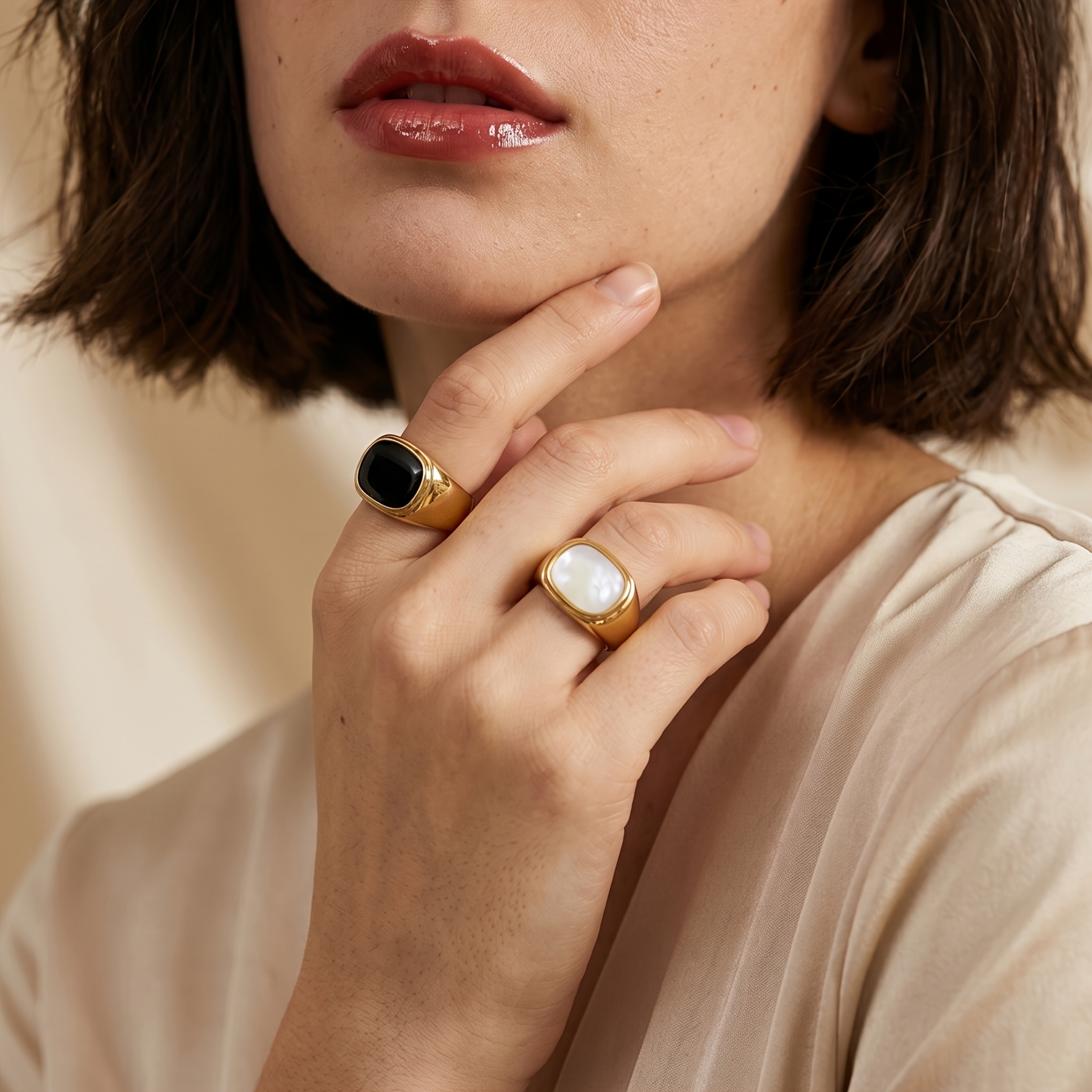 Classic Vintage Stainless Steel Square Two-Tone Ring, Unisex