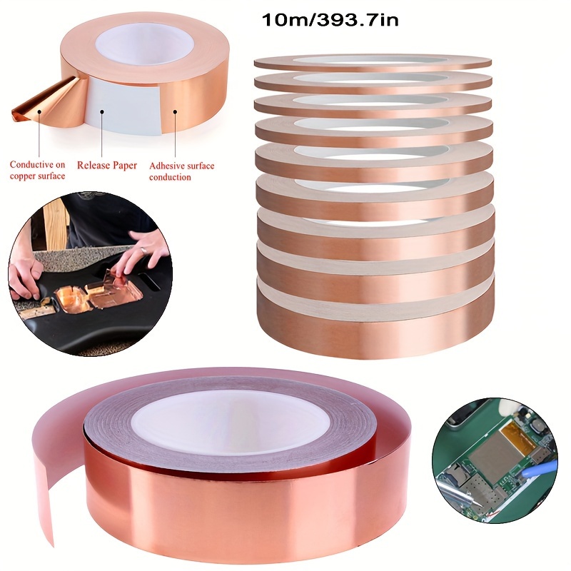 

Copper Foil Tape Roll - 10m Single-sided Conductive Adhesive For Electrical Projects, Emi Shielding, Soldering & Grounding Repair