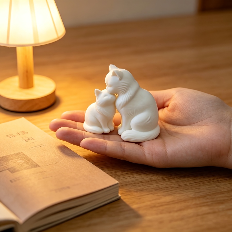 TEMU 3d Printed Mother And Son Cat Statues, Intimate Cat Ornaments, Desktop Decor, Gentle Texture Bedroom Desk Warm Furnishings, Home Additions