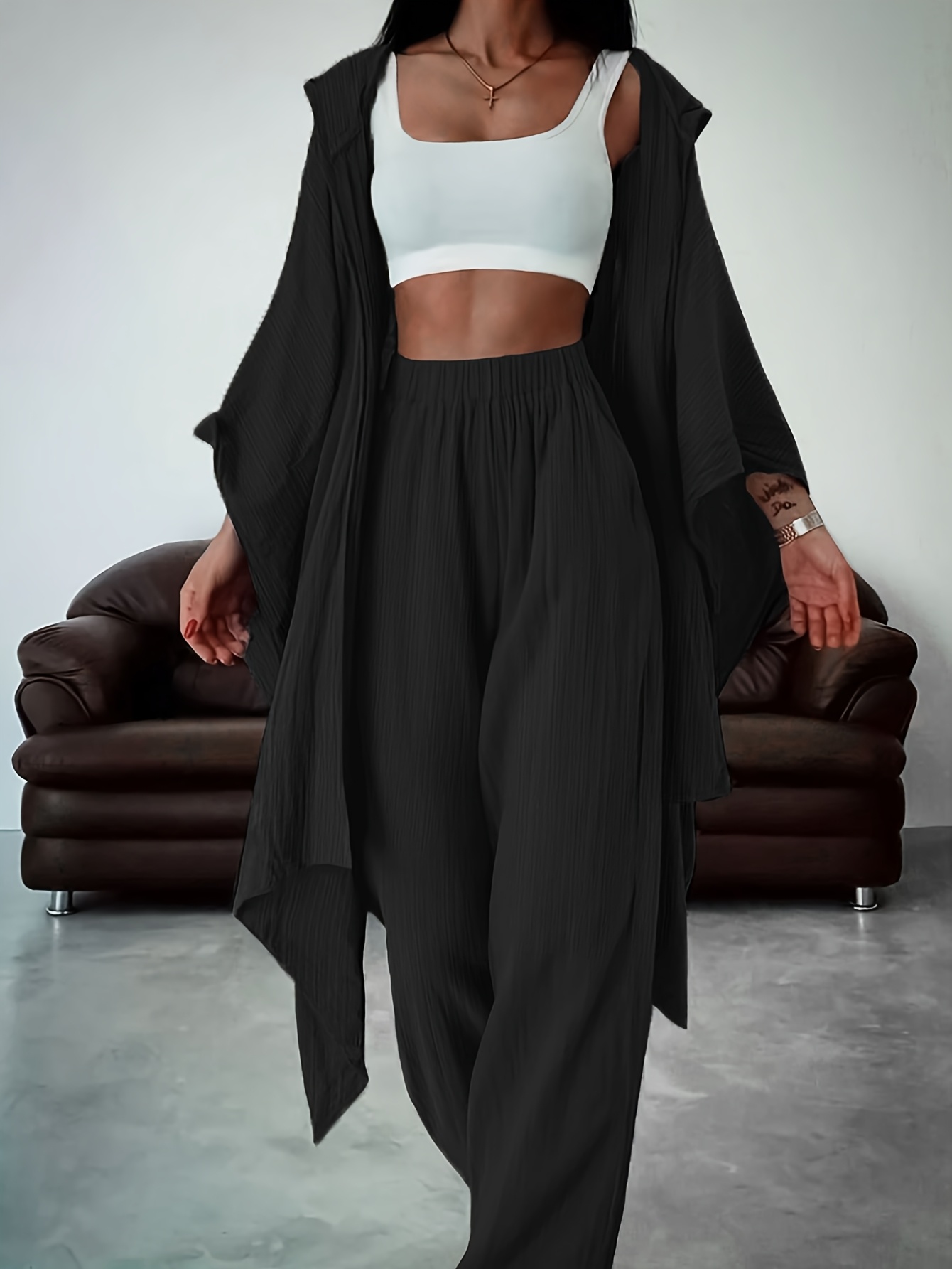womens stylish elegant casual asymmetrical long sleeve cardigan and pants   fit solid color   wear casual attire asymmetrical design polyester fabric 0