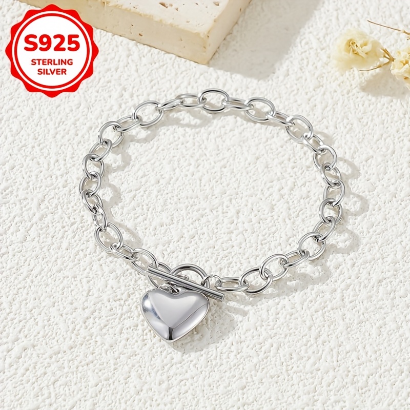 Heart Shaped OT Thick Chain Bracelet 925 Silver 42g