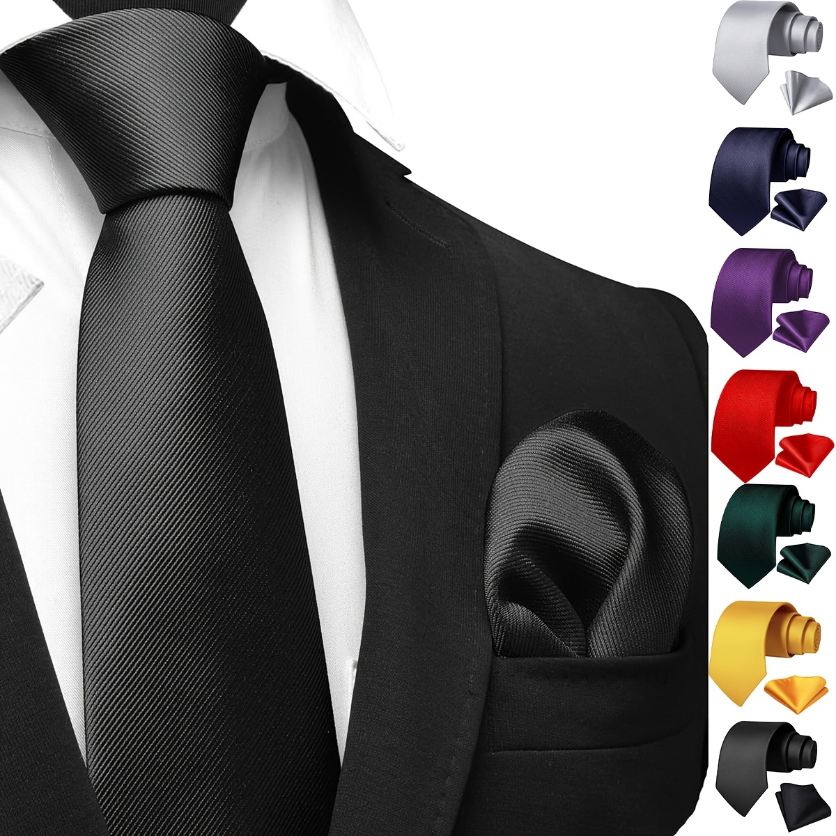 mens tie pocket square set solid color necktie and handkerchief combo ideal gift   0