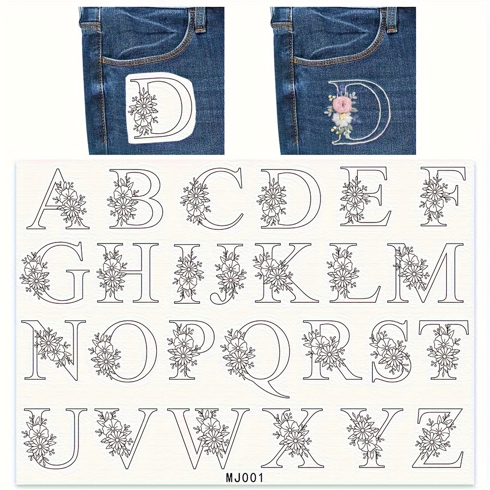 TEMU 1pc Floral Letter Embroidery - Self Adhesive, Water Soluble Pattern, Suitable For Hand Sewing, Ideal For Embroidery Lovers, Embroidery Supplies
