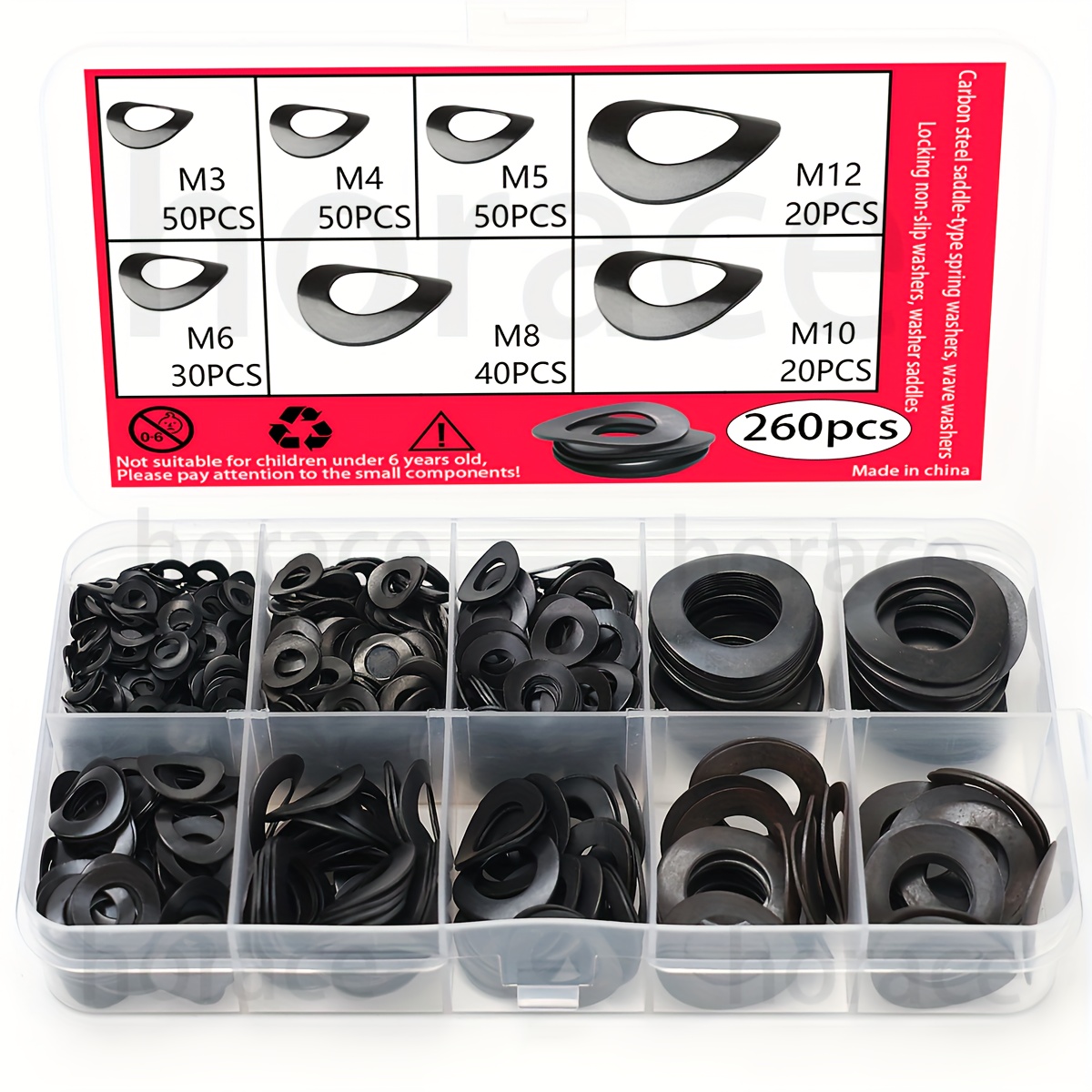 TEMU 260pcs Spring Washers, Elastic Washers, Washers, Lock Washers, Corrugated Washers, Arc Washers, Spring Washers