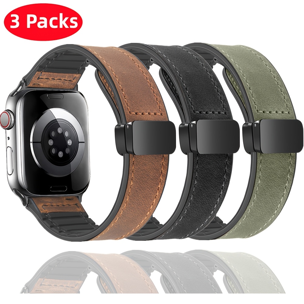 E-shop 3er-Pack Silikon Leder Patch Mikrofaser für Apple Watch S10 S9 S8 S7 S6 S5 Silikon + Sport Armband Iwatch2345678910Se Factory Series10 42Mm 46Mm