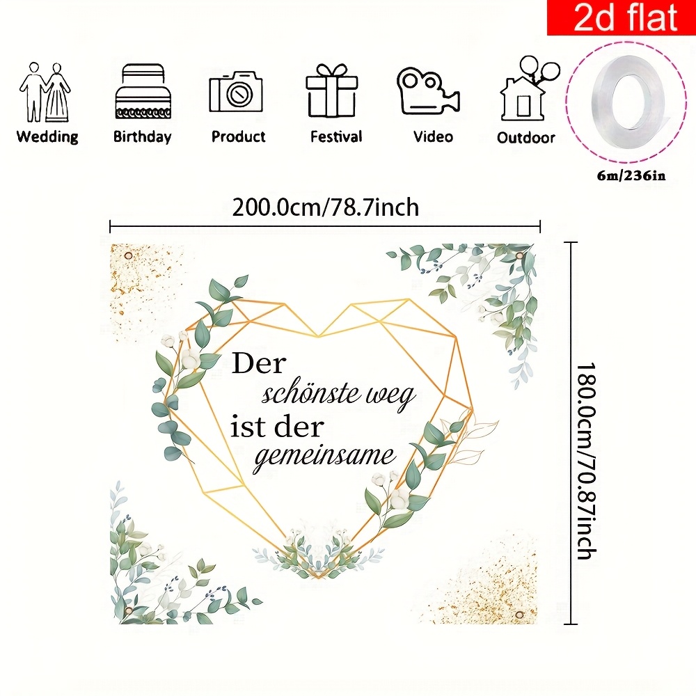2d Flat Banner, 1pc Heart Shaped Wedding Backdrop Cut, Polyester, German Is Slogan, Bride And Groom Game For Wedding Surprise Decoration With String Registry Party Banner X 78.7 Inch