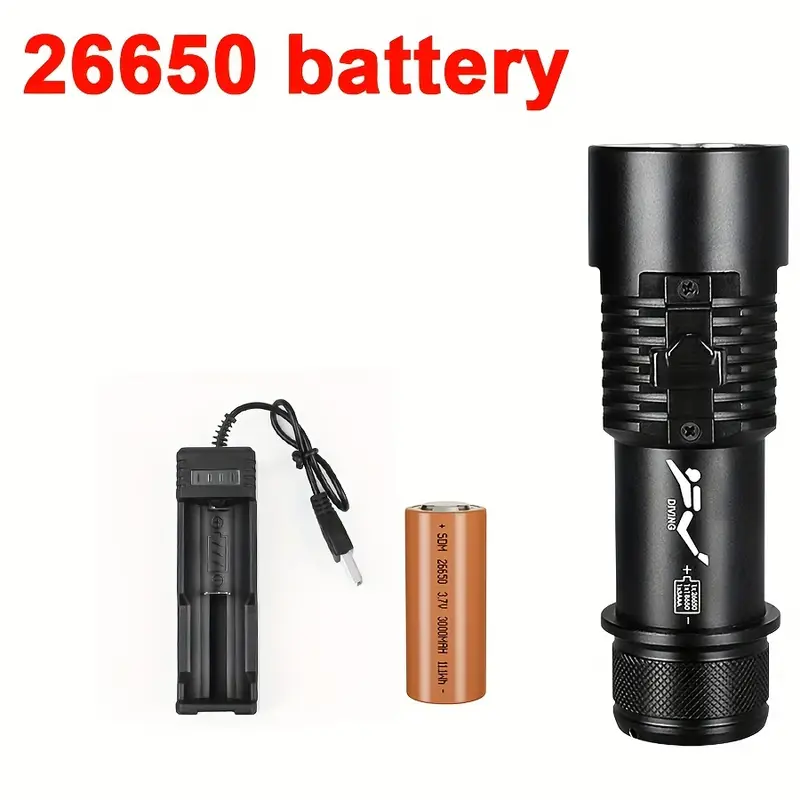 Torcia Subacquea Ricaricabile - Impermeabile Fino A 200m, Luce Forte, ABS, Con Cinghia - Foto 7