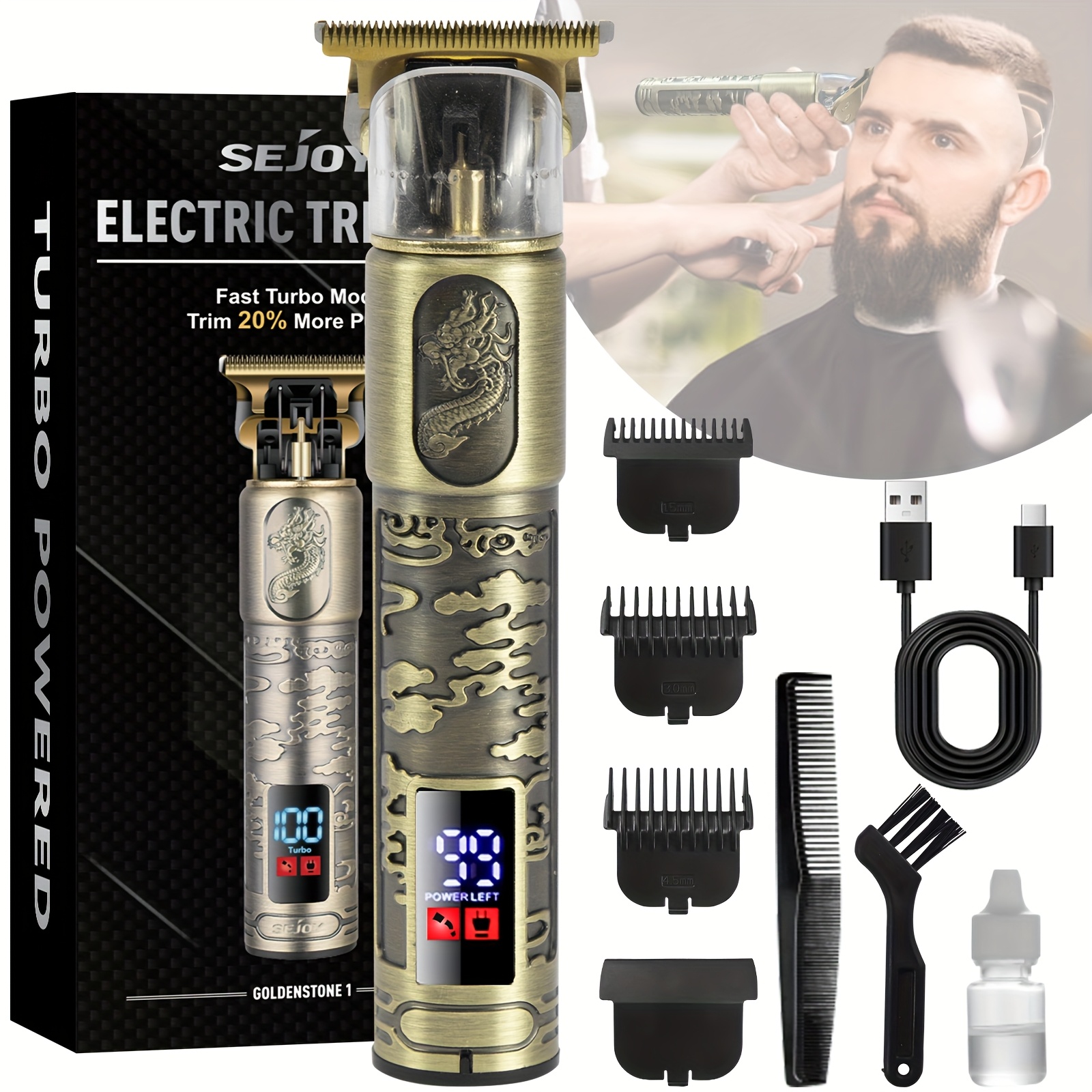 TEMU Professional Vintage Hair Clippers For Men - Usb Rechargeable Electric Trimmer With Led Display, Long-lasting Lithium Battery, Precision Short