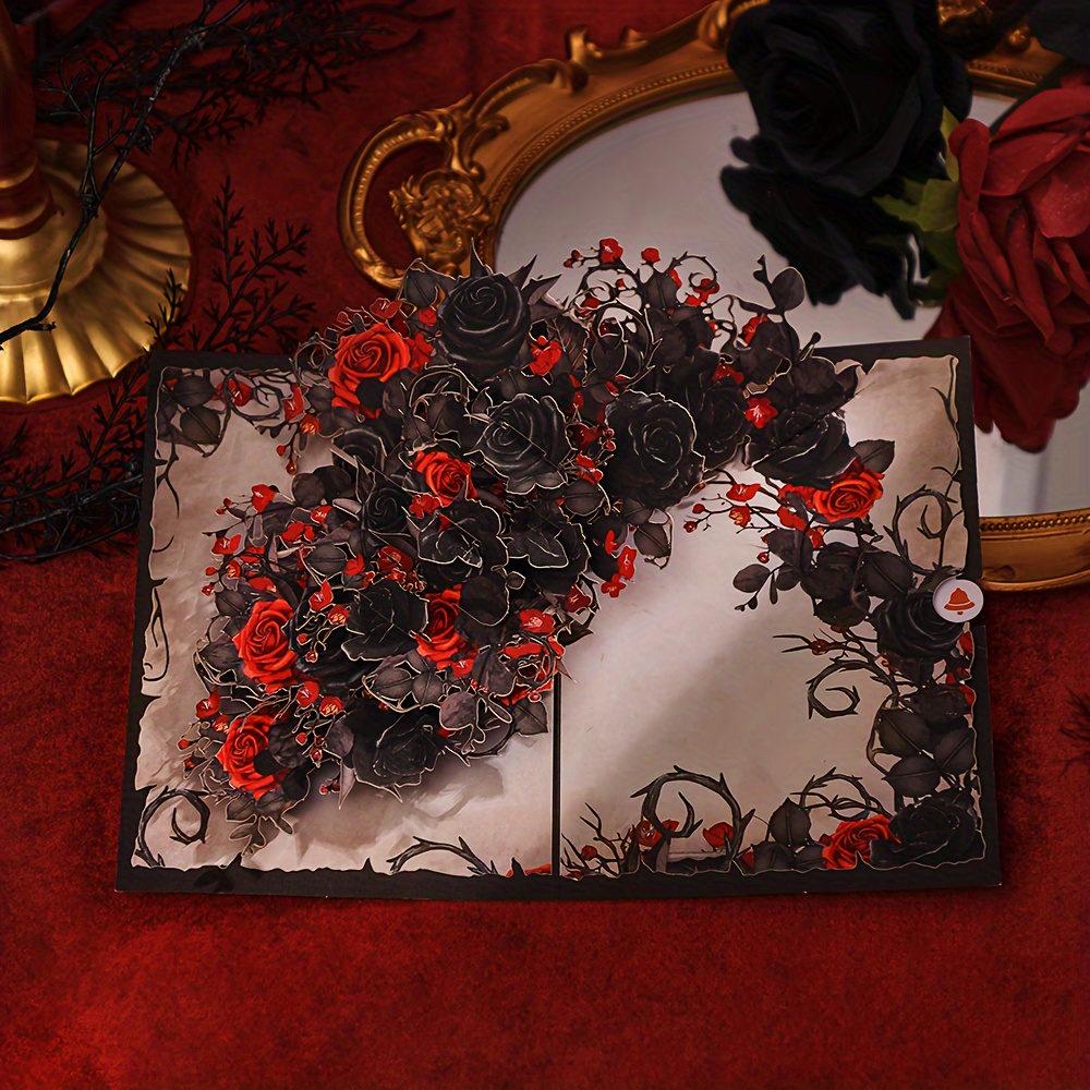 TEMU 1pc Gothic Black Greeting Card Includes 1 Envelope + 1 Handwritten Card + 1 3d Greeting Card, Creative Halloween Themed Greeting Card, The Gift
