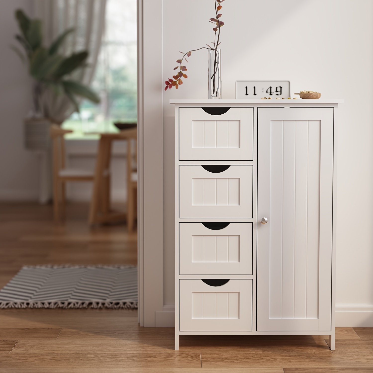 versatile wooden storage cabinet with drawers freestanding organizer for bathroom hallway living room bedroom contemporary white details 6