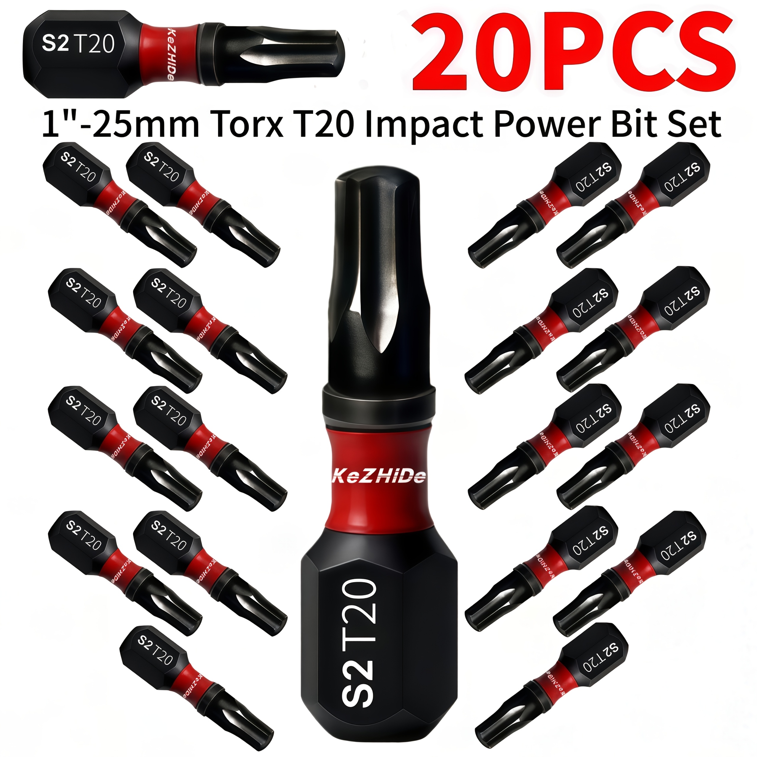 Kezhide 5/10/15/20pcs T20 1/4in. (25mm) Torx #20 Impact-resistant Screw Driving Power Drill Bits